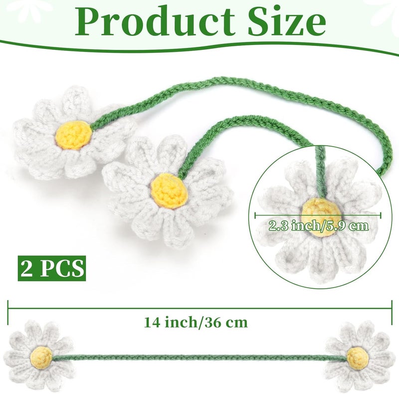 ecocstm 2 PCS Crochet Daisy Car Accessories for Women, Car Rearview Mirror White Flower Hanging Accessories, Handmade Cute Cars Accessory for Women Aesthetic, Cars Interior Decor Accessory Gift (White) - Image 3